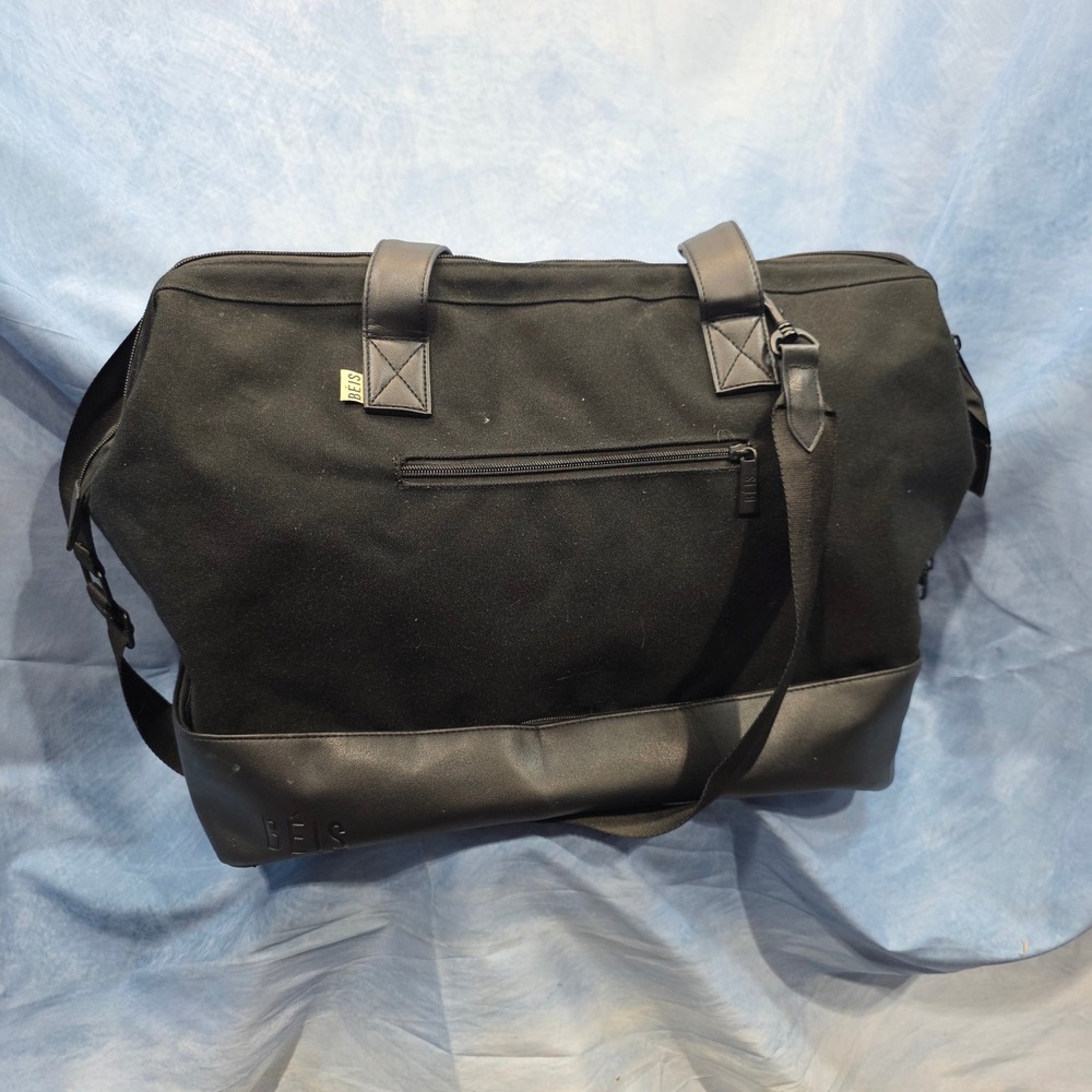 BEIS The Weekender Bag Black Canvas Travel Tote Bottom Shoe Compartment Trolley